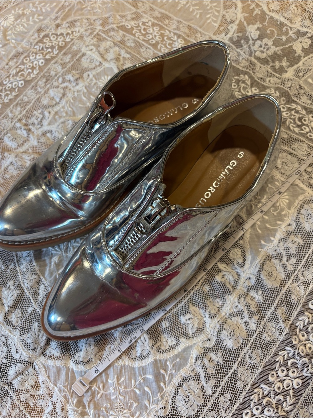 Glamorous Silver Metallic Zip-Front Men’s Derby Shoes